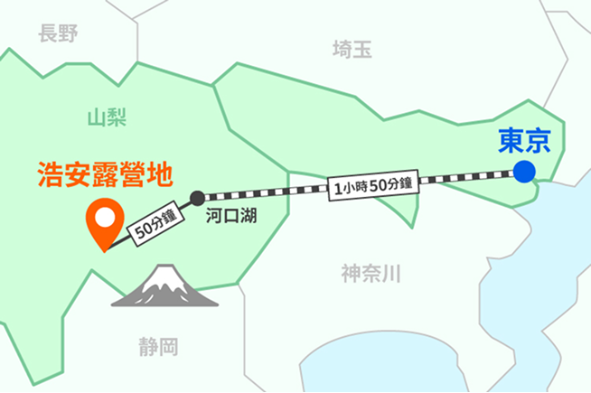 搭乘計程車經過河口湖的路線。