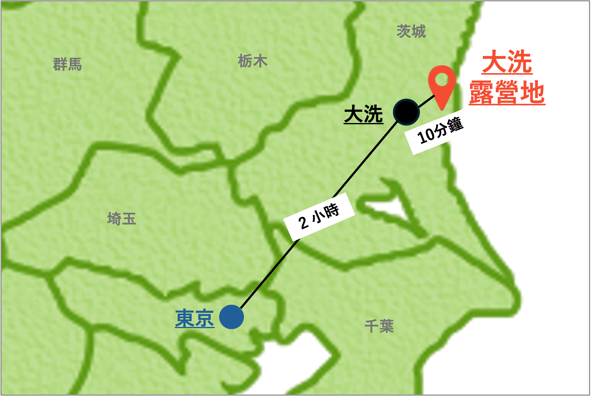 搭乘計程車經過大洗的路線。