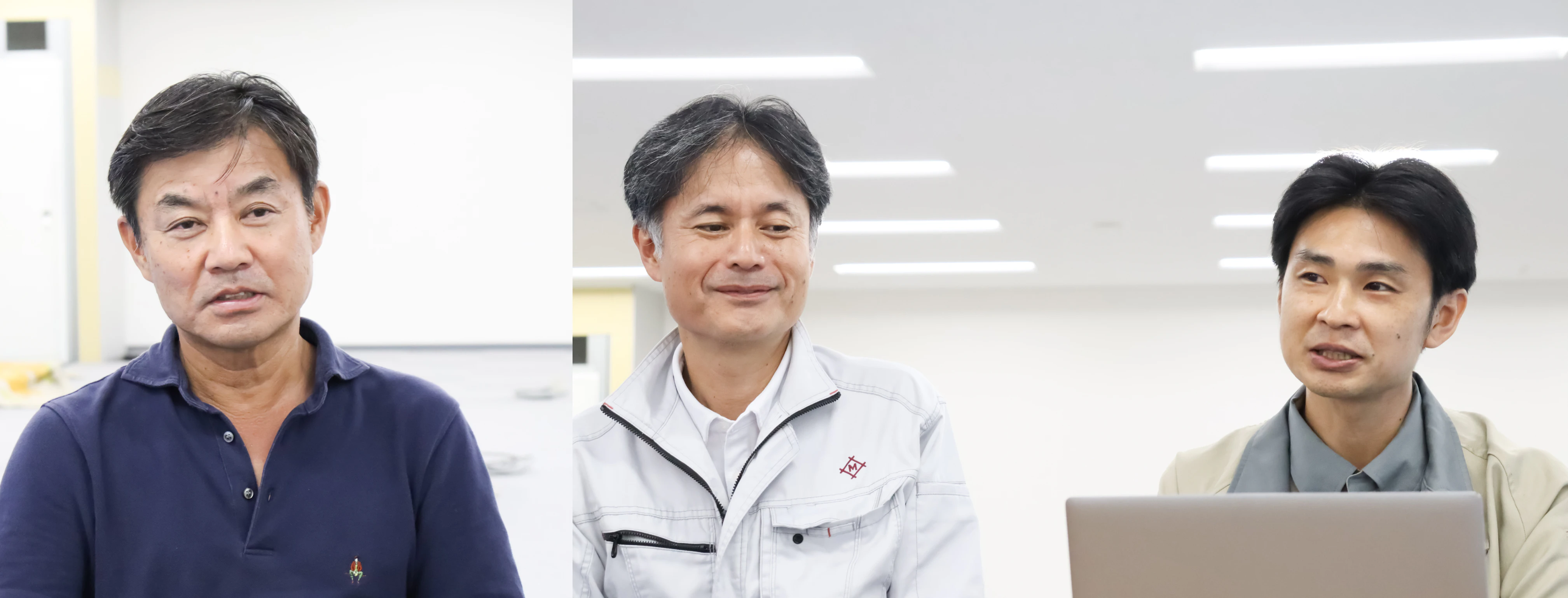 <p>室町ビルサービス株式会社<br>執行役員 建築事業部 　副事業部長　鬼海義治様（左）<br>&nbsp;<br>技術部 次長　横尾隆史様（中央）<br>&nbsp;<br>株式会社SMCR<br>東京支店 工事部 所長　齋藤 淳様（右）</p>
