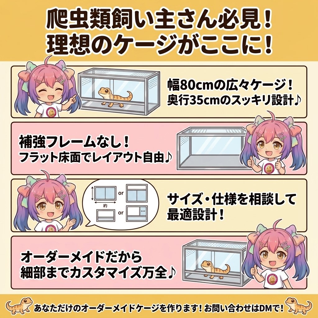 【爬虫類飼い主さん必見！】補強フレームなし・均一フラット床面を実現したオーダーケージ🦎✨
