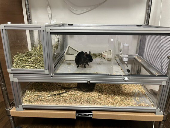 デグー用にハリネズミちゃん向け2階立てケージを改良した事例の画像
