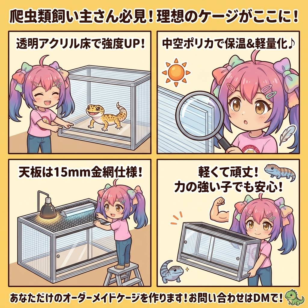 力の強い爬虫類ちゃんでも安心して過ごせるこだわり満載のオーダーケージ