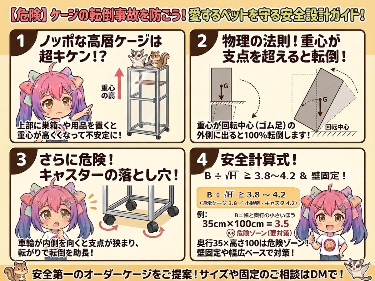 【飼い主さん必読】そのケージ、本当に安全？「高層ケージ」に潜む転倒リスクと安全設計のチェックポイント🚨⚠️