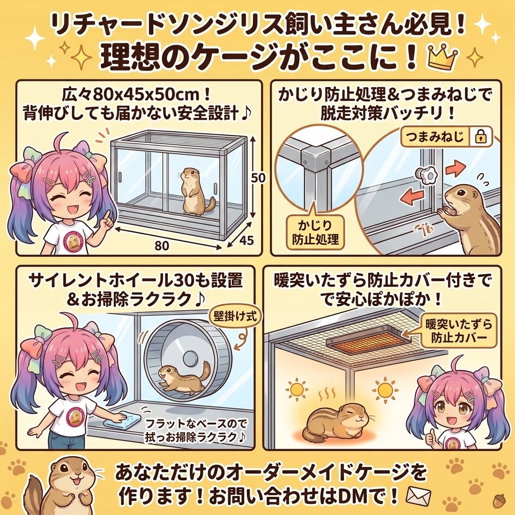 【リチャードソンジリス飼い主さん必見！】いたずら対策＆安全設計が詰まったオーダーケージ🐿️✨
