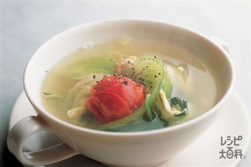 ミニトマトとチンゲン菜の卵スープ