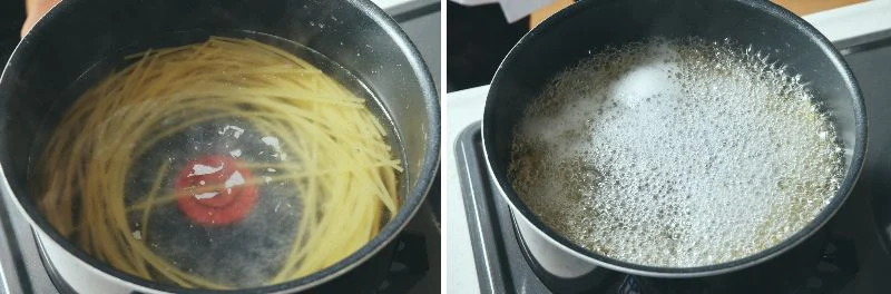 左：火加減が弱い 右：火加減が強い