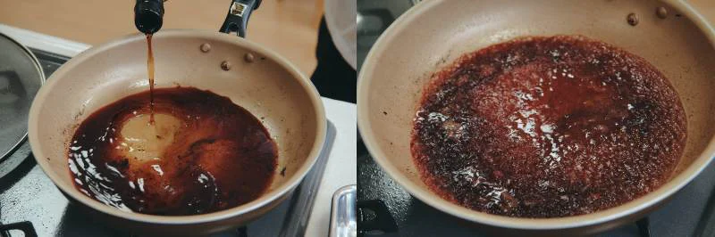 赤ワインを入れて中火で加熱