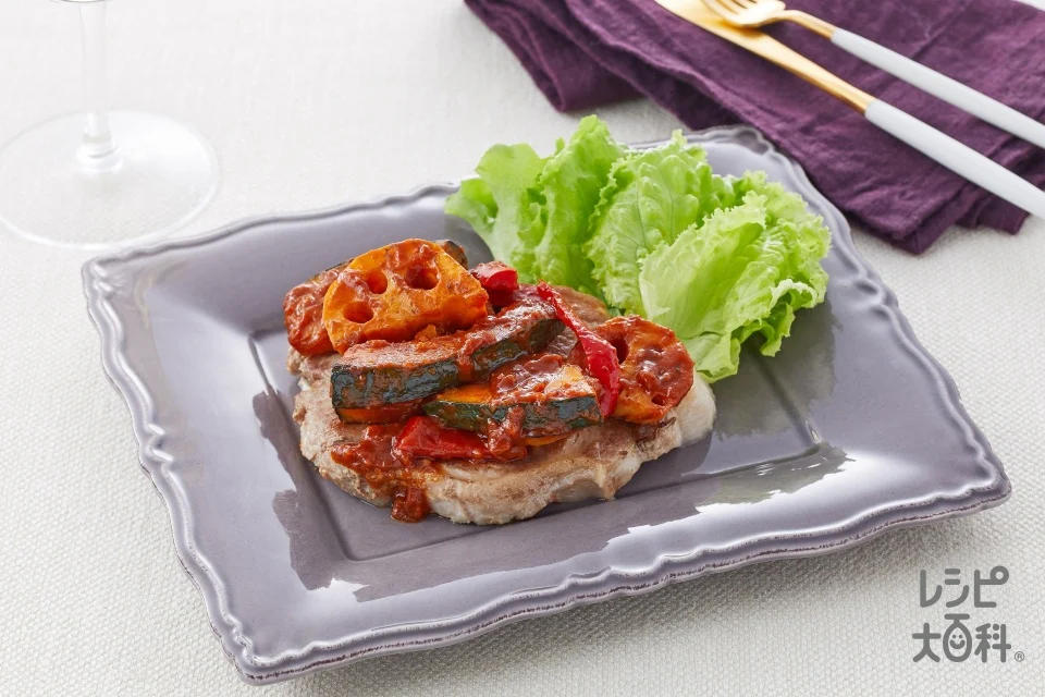 ポークソテー 焼き野菜ソースかけ