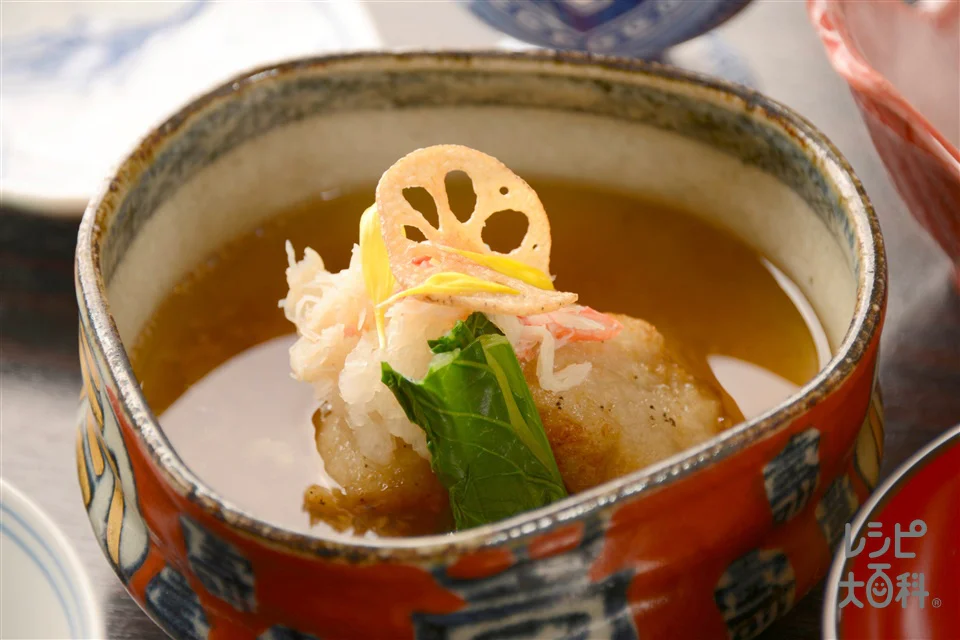 レンコン餅とワタリガニの揚げ出し