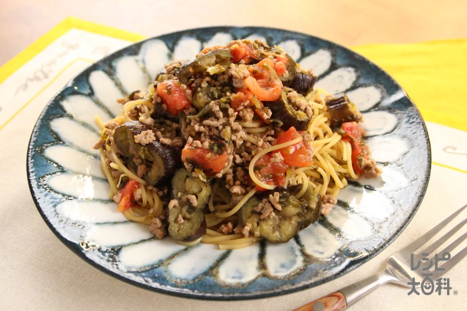なすとトマトの高菜パスタ