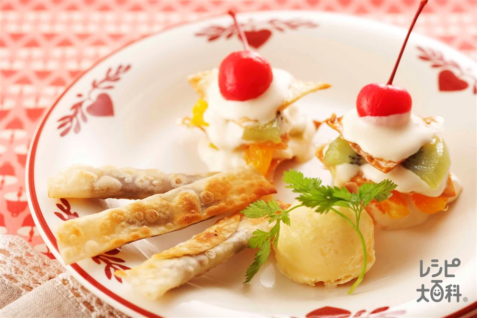 餃子の皮のミルフィーユ風　焼きチョコ添え