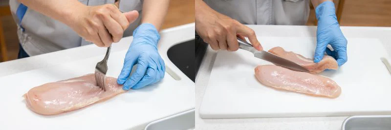 フォークをつかって、貫通させるように穴を開ける