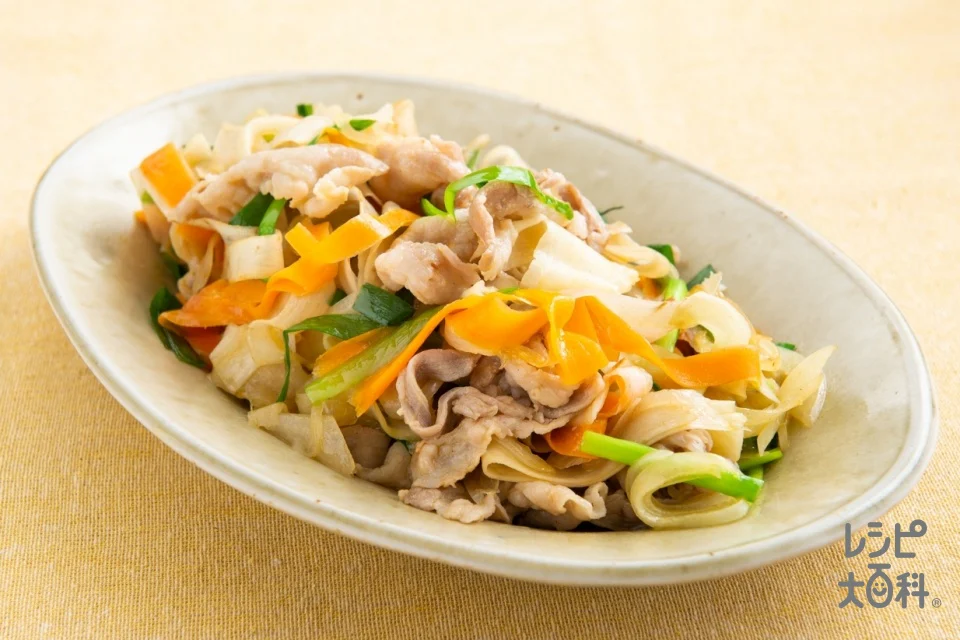 ピーラー野菜と豚肉の香味炒め