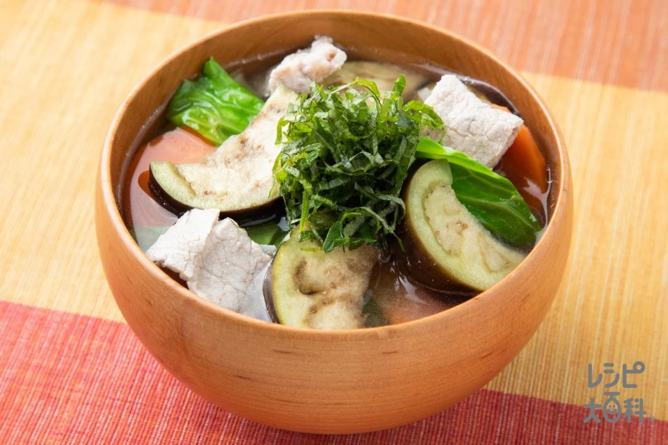 しそ香る!なすと豚肉のみそ汁