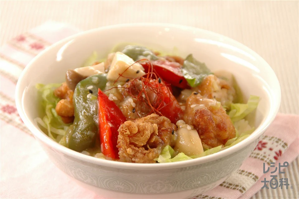 鶏唐のねぎごまあんかけ丼
