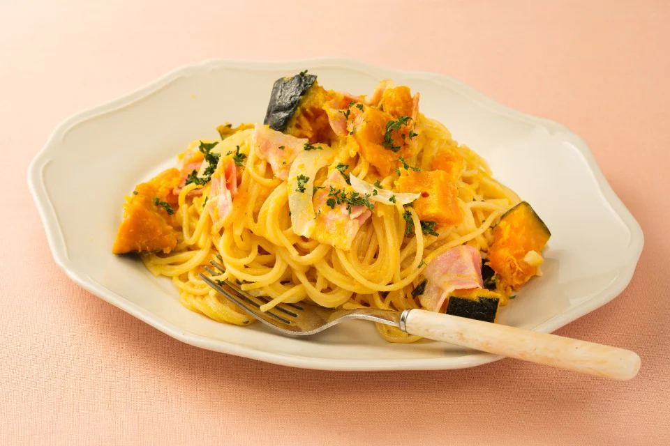 かぼちゃの煮物で！パンプキンクリームスパゲッティ