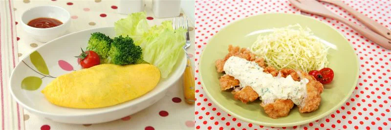 左：コンビーフマヨオムレツ、右：鶏なんばん
