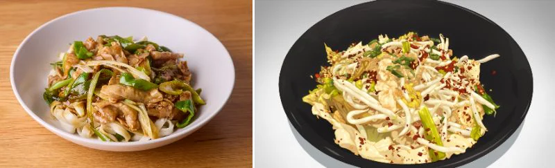 実際に作られた刀削麺とアニメの刀削麺