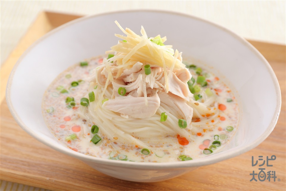 鶏ささみと薬味のピリ辛豆乳ぶっかけそうめんの作り方 | レシピ
