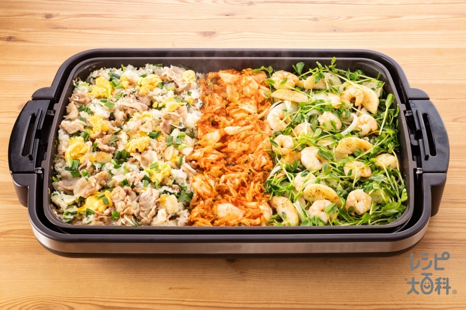豚ニラガーリックのスタミナチャーハン × 食欲そそる！えびじゃが香味炒め