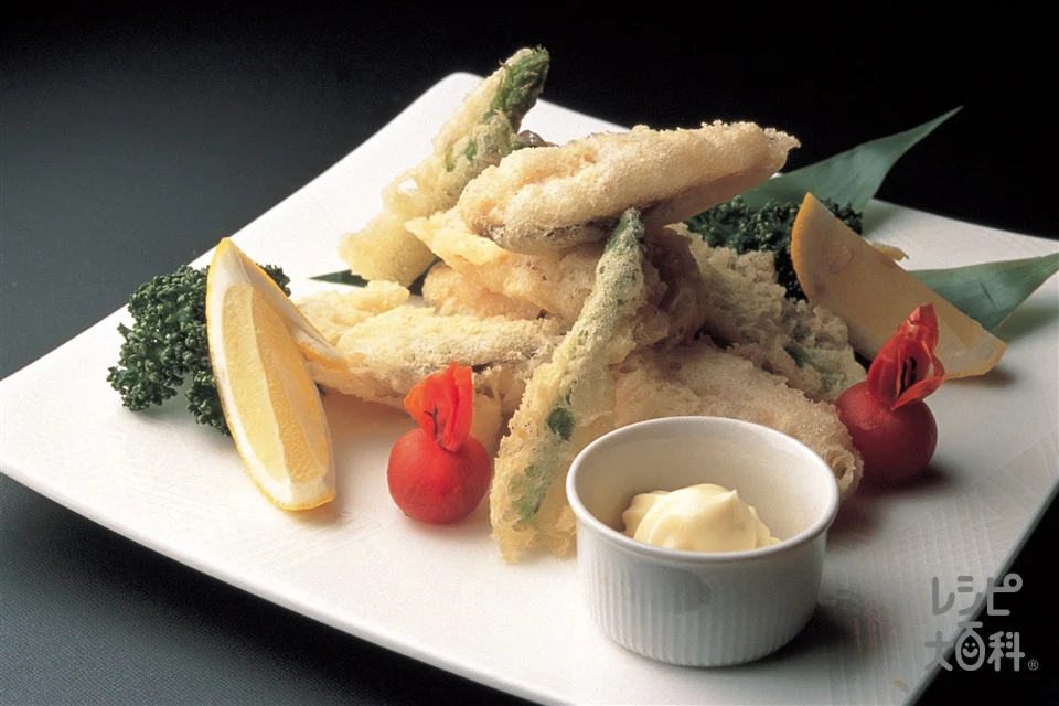 魚と野菜のレース揚げ