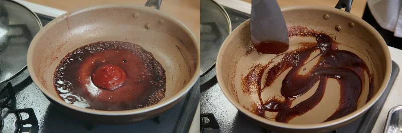 赤ワインを入れて中火で加熱