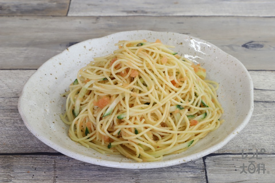 明太子の生オリーブオイルソースパスタ
