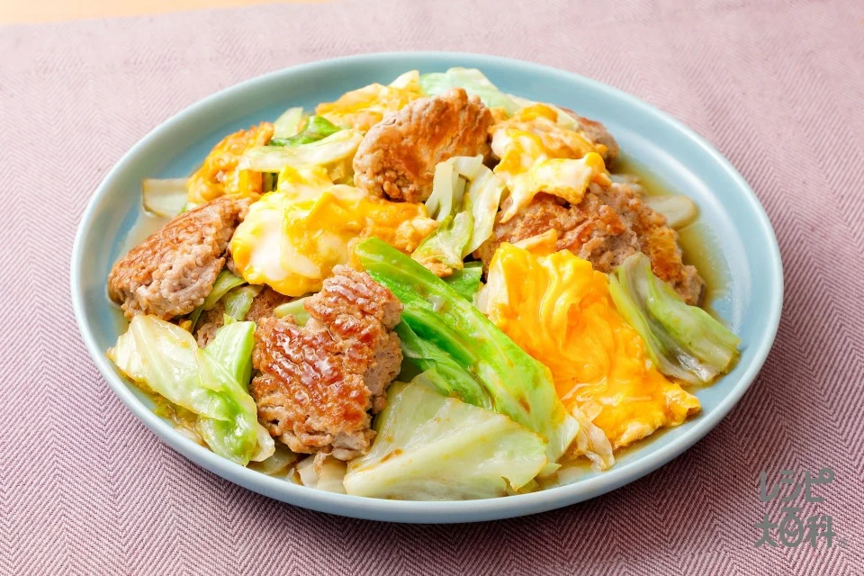 豚ひき肉かたまり焼き野菜炒め