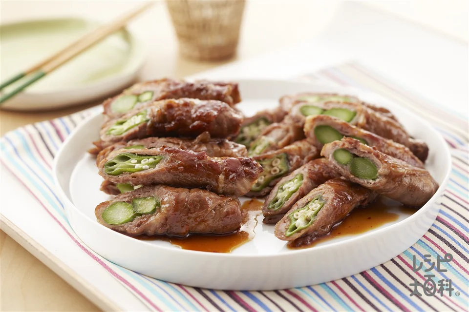 おくらとアスパラのピリ辛照り煮