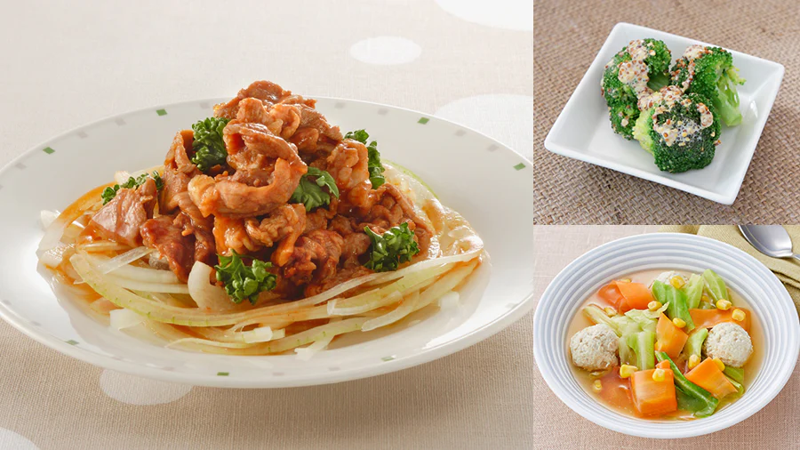 【5日目】ピーラーを使ったひらひら人参のスープ野菜とレンジで簡単に作れるアイデアメインの献立
