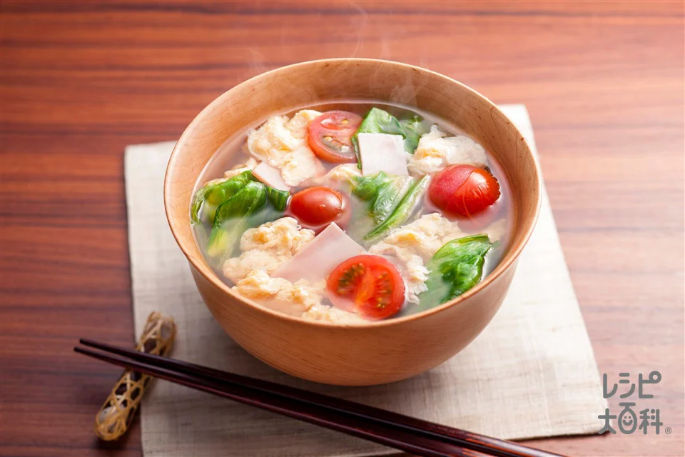 簡単！レタスとハムのかき玉うま塩豚汁