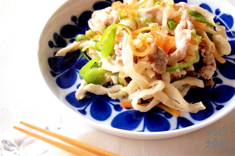 せんぎり大根とピーマンのそうめんチャンプル風
