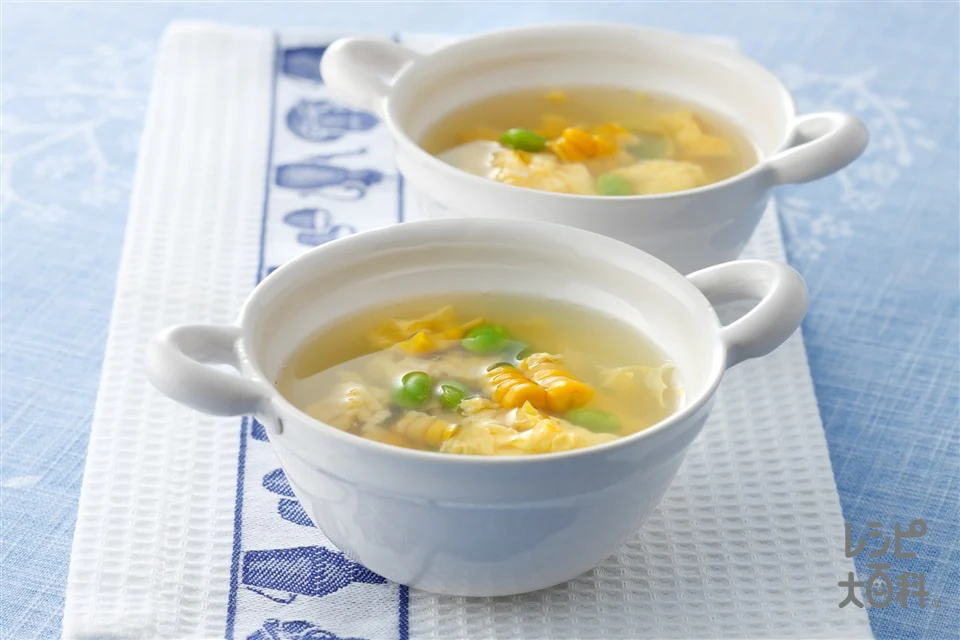 枝豆とコーンの卵スープ