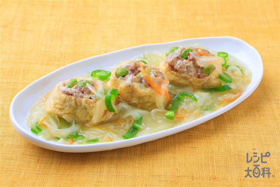 玉ねぎ丸ごと１個！いなりバーグの野菜あんかけ