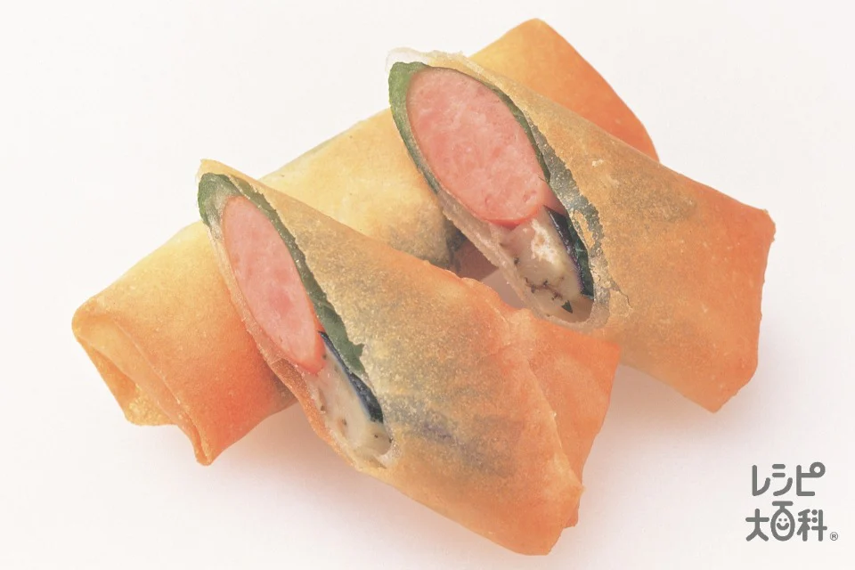 なすと青じそとソーセージの巻き巻きフライ