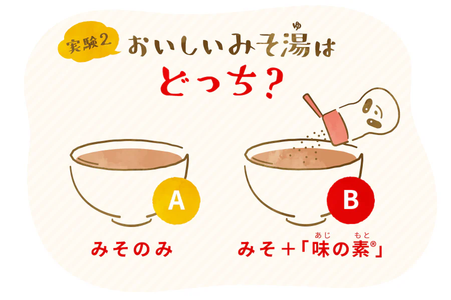 実験2 おいしいみそ湯はどっち？