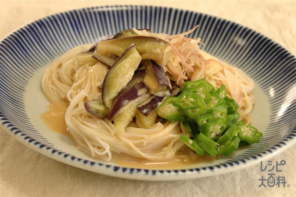 なすとオクラのマヨそうめん