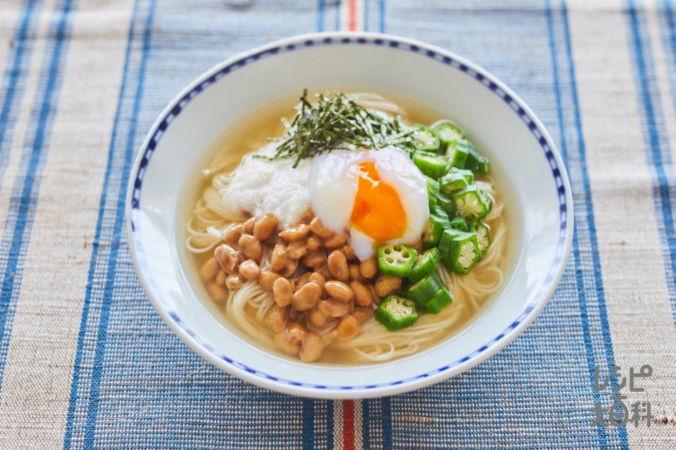 オクラ納豆のネバネバ冷やしだしそうめん