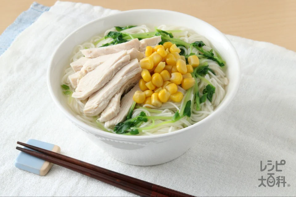 彩り鶏白湯にゅうめん