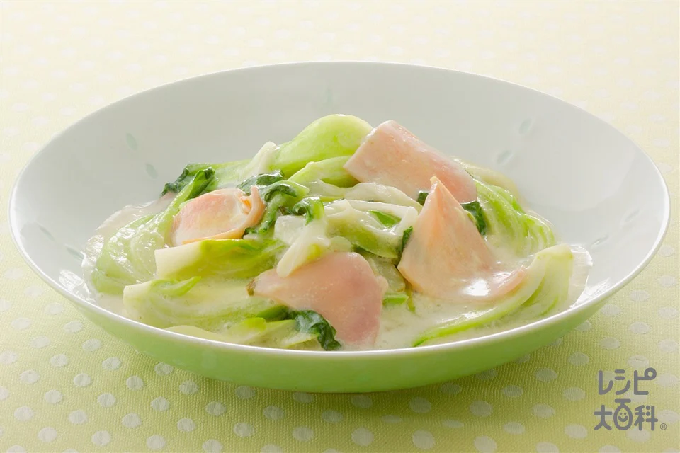 ハムとチンゲン菜の中華炒め 豆乳煮