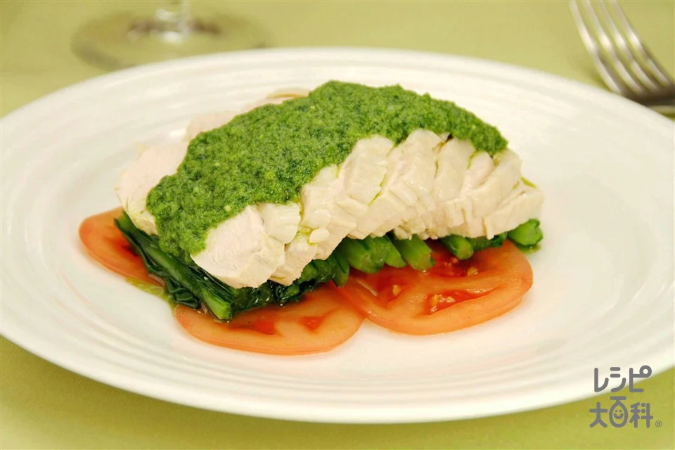 蒸し鶏のグリーンソース