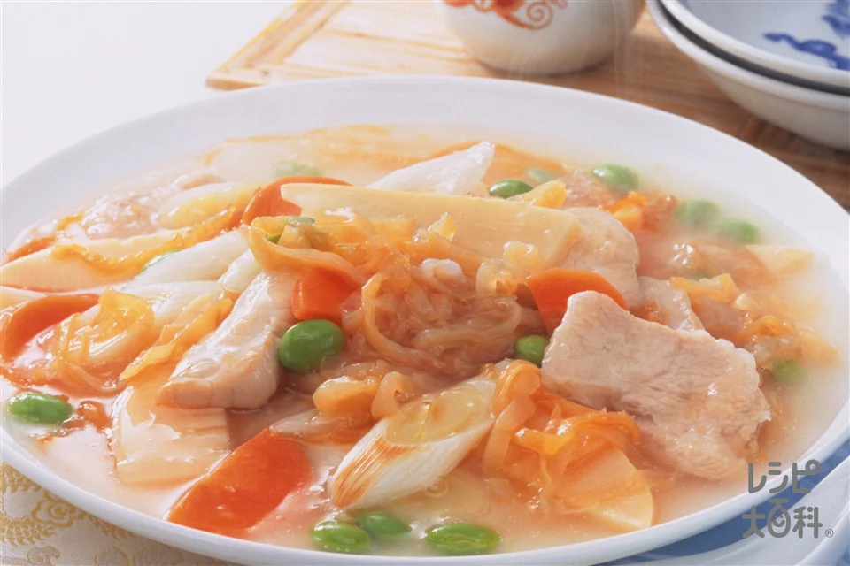 くらげとたけのこ、枝豆のトロミ煮