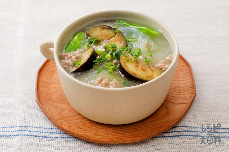 ひき肉となすの春雨スープ