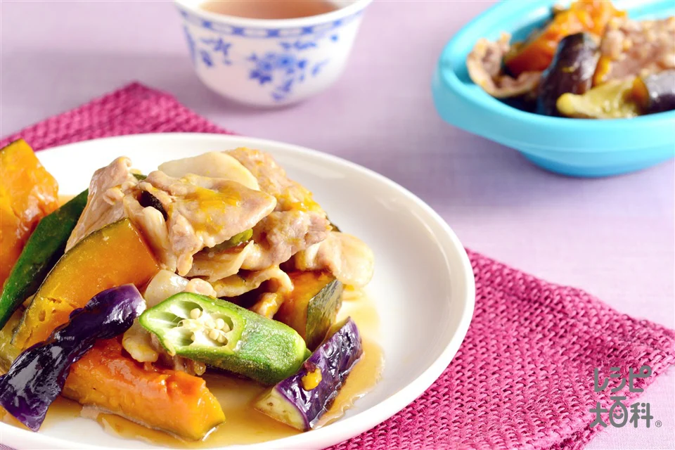 シリコンスチーマーで 豚肉と夏野菜の甘酢あん