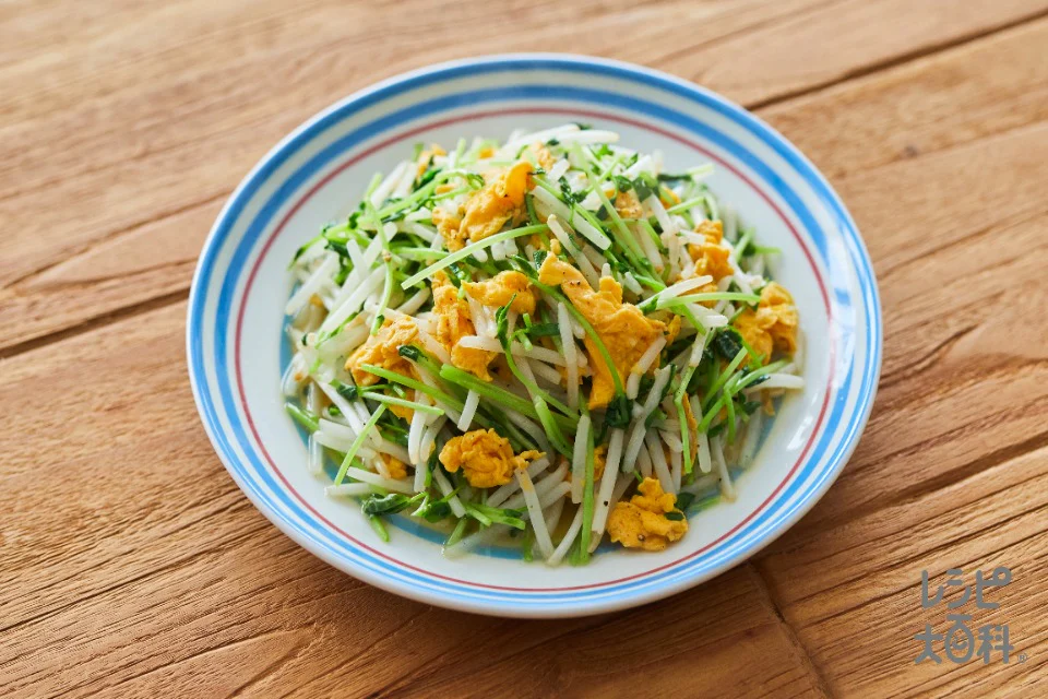 豆苗ともやしのふわとろ卵炒め