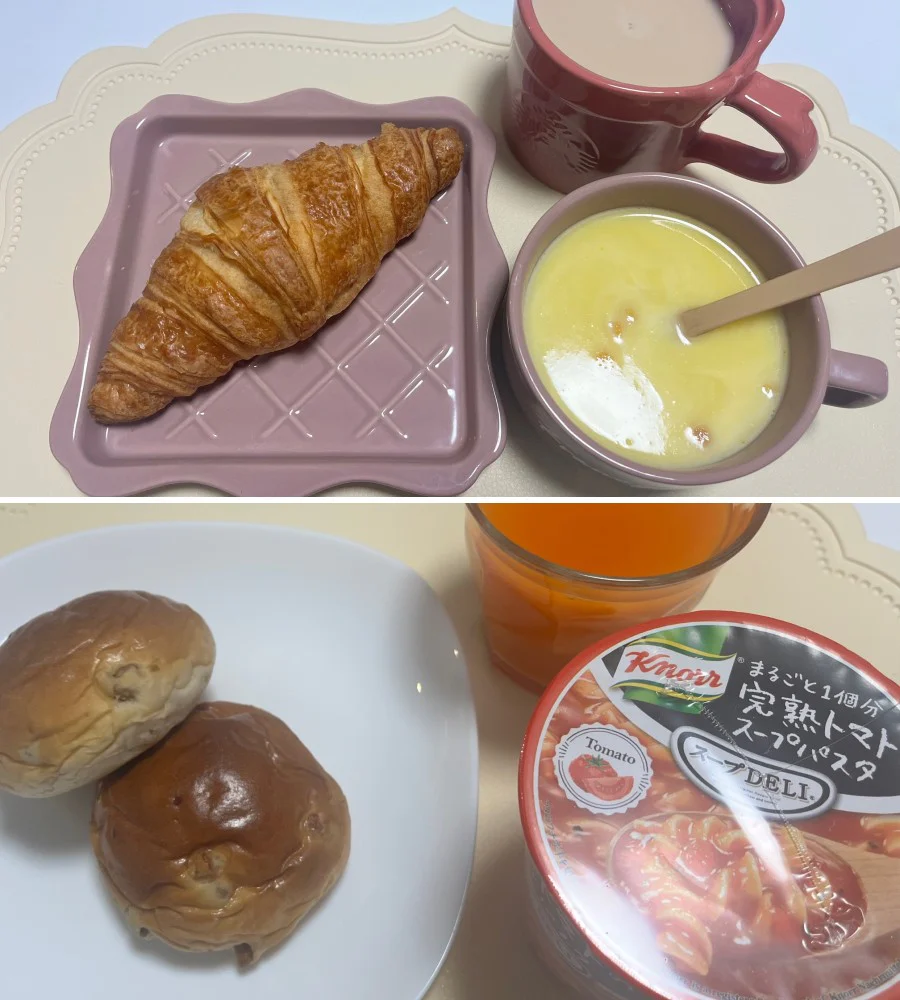 (写真上)朝食によく食べる「『クノール®』カップスープ」/(写真下)昼食によく食べる「クノール® スープDELI®」