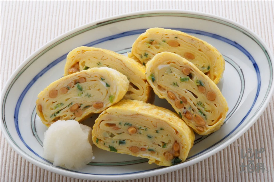 ねぎと納豆のだし巻き卵