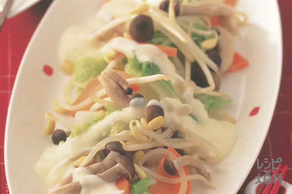 白菜と大豆もやしのレンジホットサラダ ゆずマヨネーズ