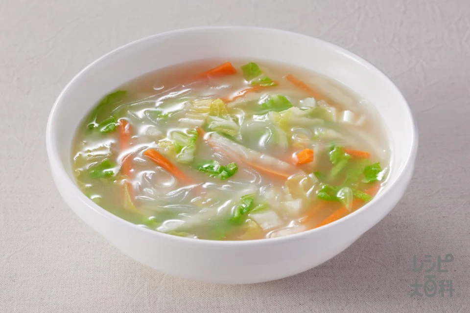 具だくさん春雨の鶏白湯スープ