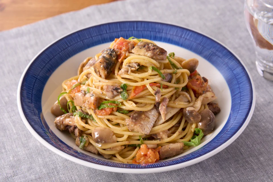 いわし缶ときのこで簡単！パスタ